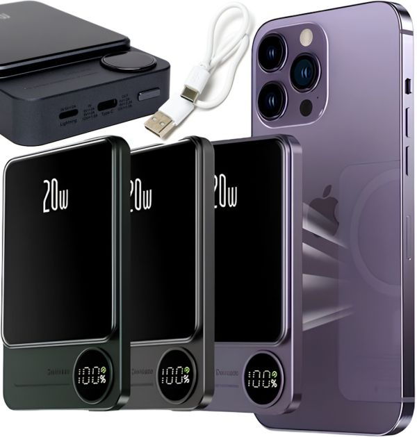 Бездротовий магнітний павербанк Power Bank Q9 20W MagSafe 10000 mAh зовнішній акумулятор USB Type-C Lightning зарядний пристрій для IOS Android