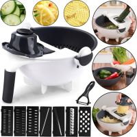 Овочерізка Wet Basket Vegetable Cutter 9 в 1 набір насадок для нарізки овочів і фруктів, Ручна обертається терка-овочерізка мультислайсер з кошиком