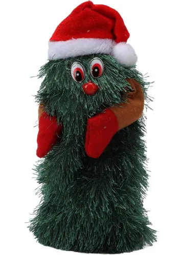 Танцююча різдвяна ялинка Dancing Xmas Tree ET02 інтерактивна новорічна іграшка 17х10 см обертова музична ялинка в шапці на батарейках