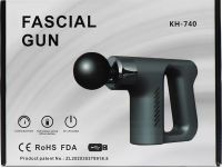 Ударний масажер пістолет Fascial Gun KH-740 Black 4 насадки, бездротовий перкусійний вібромасажер 6 режимів для м'язів всього тіла на акумуляторі