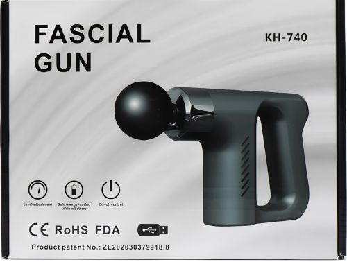 Ударний масажер пістолет Fascial Gun KH-740 Black 4 насадки, бездротовий перкусійний вібромасажер 6 режимів для м'язів всього тіла на акумуляторі
