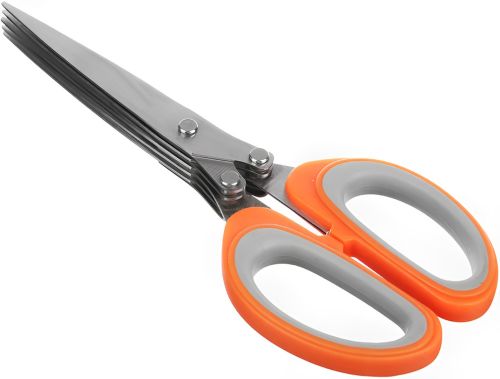 Кухонні ножиці для зелені Salad Scissors H-169 п'ятишаровий подрібнювач для нарізки і шинкування салату 5 мультілезвий з щіточкою для чищення 22 см