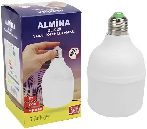 Аварійна світлодіодна LED лампа Almina DL-020 з цоколем E27 і вбудованим акумулятором 20W 6500K енергозберігаюча перезаряджається лампочка DL020