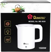 Електрочайник Domotec MS-5028 на 1.8 л настільний дисковий електричний чайник Domotec 1500W з індикатором роботи та автовідключенням від мережі Білий