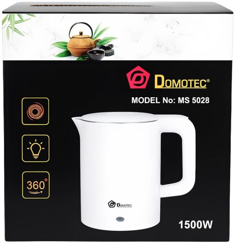 Електрочайник Domotec MS-5028 на 1.8 л настільний дисковий електричний чайник Domotec 1500W з індикатором роботи та автовідключенням від мережі Білий
