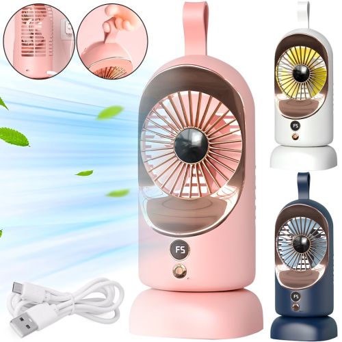 Бездротовий акумуляторний вентилятор Portable Mini Fan F-5 портативний настільний міні охолоджувач повітря з тримачем 5 режимів від USB HR-89
