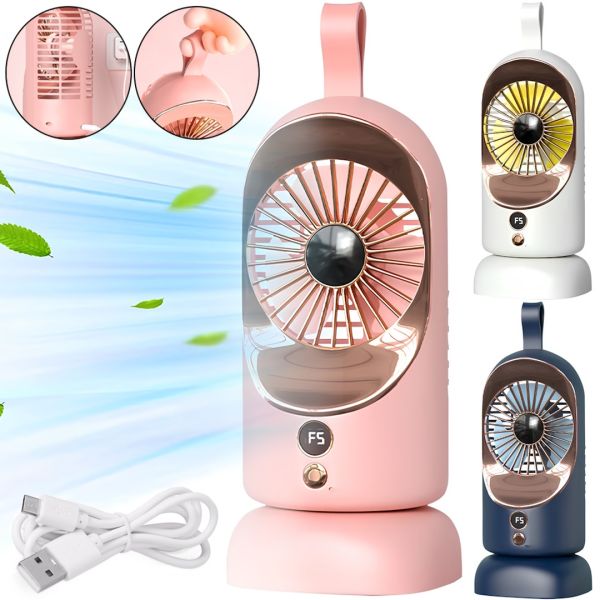 Бездротовий акумуляторний вентилятор Portable Mini Fan F-5 портативний настільний міні охолоджувач повітря з тримачем 5 режимів від USB HR-89