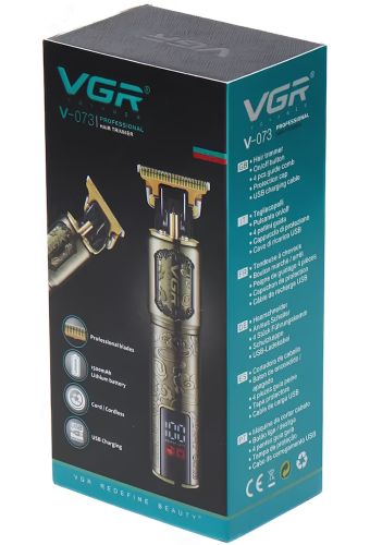 Акумуляторна машинка для стрижки волосся VGR V-073 бездротовий чоловічий окантовочний USB тример для бороди та вусів зі змінними насадками та дисплеєм
