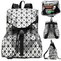 Спортивний жіночий геометричний рюкзак, Bao Bao Geometric Issey Miyake Silver Style, Маленький модний сріблястий портфель Бао Бао з екошкіри