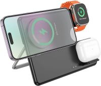 Бездротове зарядний пристрій Hoco Qi Geek Folding Black 3 в 1 магнітна зарядка магсейф для телефону і навушників IOS Android Type-C CQ1 Чорна