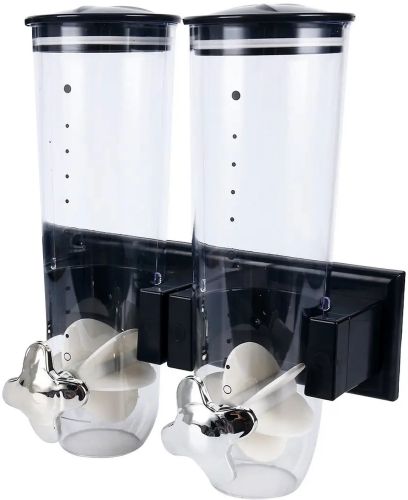 Настенный двойной диспенсер для хранения круп Double Dispenser 2 дозирующих цилиндра, емкость для сыпучих продуктов с дозатором и порционной чашей 
