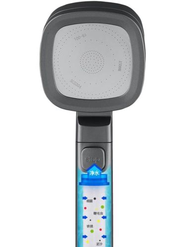 Квадратна насадка високого тиску Water Shower Head RD-3042 4 режими з кнопкою включення для душу, лійка з перемикачем і фільтром Чорна