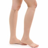 Компресійні гольфи від варикозу Zip Sox, облягаючі лікувальні панчохи, шкарпетки для фіксації щиколоток Зіп Сокс зі змійкою, Бежеві S/M, L/XL