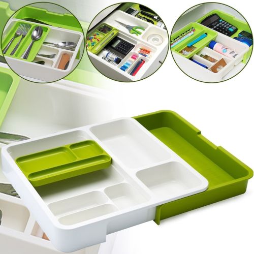 Універсальний розсувний органайзер Expandable drawer Organizer 34Х36.5х5.5 см для кухонних столових приладів, ложок і виделок у висувний ящик