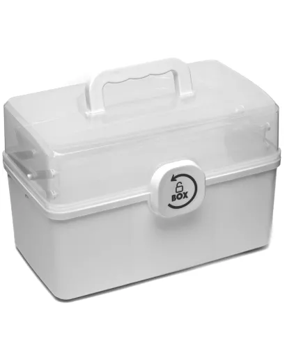 Аптечка-органайзер для ліків MVM PC-16 28х15х14 см M пластиковий органайзер для зберігання, домашня аптечка з висувними полицями 3067-2 Біла