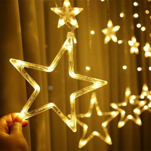 Внутренняя гирлянда штора Звезды Star Style теплый белый 2.5Х1 м 138 LED диодов WW, светодиодная гирлянда-занавес 12 звезд на окно 2.5мх1м 220V