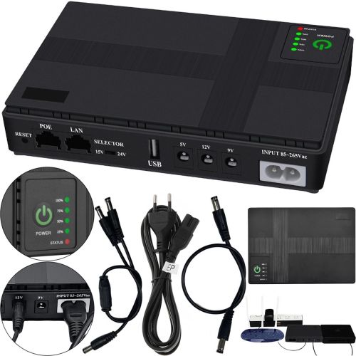 Джерело безперебійного живлення ДБЖ UPS DC1018P для WI-Fi роутера 5V 9V 12V Power Bank 10400 mAh, бесперебойник 18W для модему комутаторів і камер