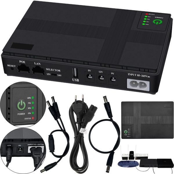 Джерело безперебійного живлення ДБЖ UPS DC1018P для WI-Fi роутера 5V 9V 12V Power Bank 10400 mAh, бесперебойник 18W для модему комутаторів і камер