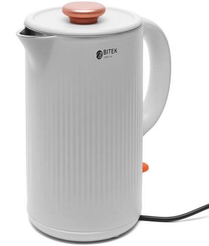 Електричний дисковий чайник Bitek BT-7848W на 2 л 1500W настільний кухонний електрочайник Бітек BT7848W з автовідключенням і поворотом на 360° Білий