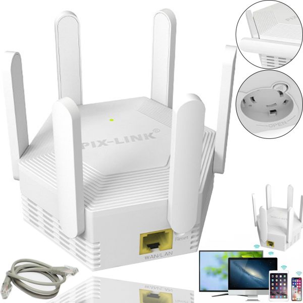 Бездротовий Wi-FI Репітер підсилювач сигналу Repeater AND LV-WR56T до 300 Мбіт/з WLAN ретранслятор розширювач діапазону вай фай роутера 6 антен