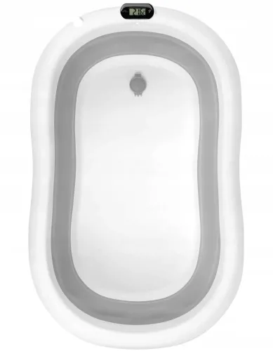 Складная детская ванна для купания Smart Babyhood BH-334G раскладная ванночка для младенцев с LED термометром, подушкой и ручкой для душа Серая