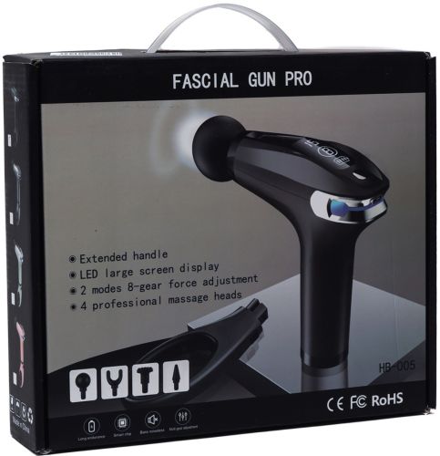 Ручний масажний пістолет Fascial Gun Pro HB-005 Black 4 насадки, бездротовий перкусійний вібромасажер для всього тіла на акумуляторі Чорний