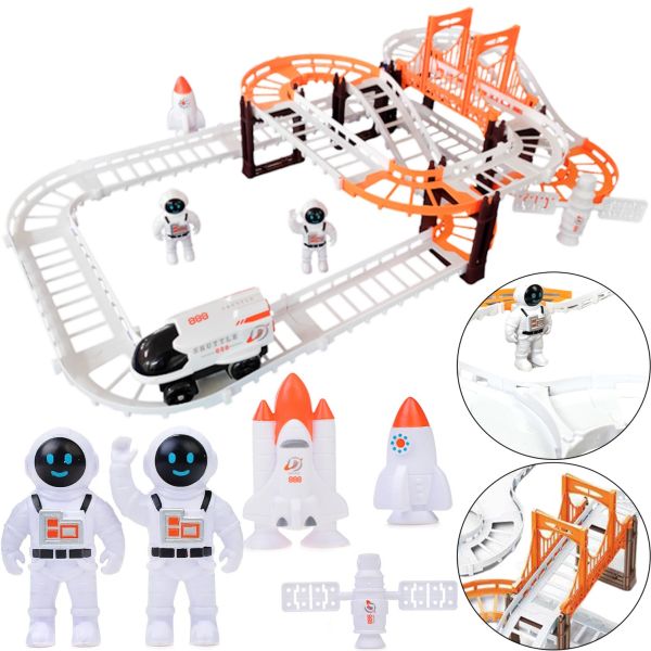 Конструктор космічний автотрек Outer Space Track LT243173 зі звуковими ефектами і світлом з шатлом, мостом і космонавтами 888-86 42 деталі Білий