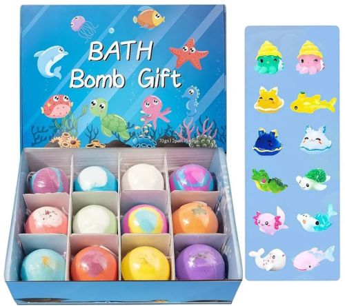 Подарунковий набір бомбочок Bath Bomb Gift (12 штук) для ванни з іграшкою-сюрпризом, дитячі спа-бомбочки «Морські мешканці» для ванни з іграшками