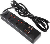 Сетевой удлинитель Power Socket BKL-01 2500W 3.4А на 2 розетки 4 USB 2 м фильтр переноска с выключателем для подключения приборов к сети Черный