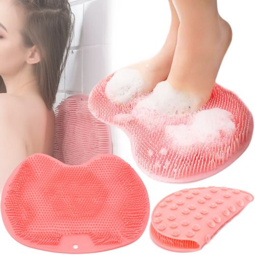 Силиконовый массажный коврик Чистюля щетка Shower Foot Scrubber Mat Pink LY-379 для спины и ног на присосках, настенная мочалка для душа Розовая
