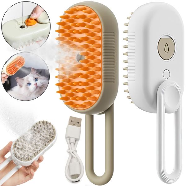 Парова щітка для котів і собак Steamy Pet Brush E-W3317 електрична гребінець з розпилювачем пара для вичісування шерсті тварин USB XL-889