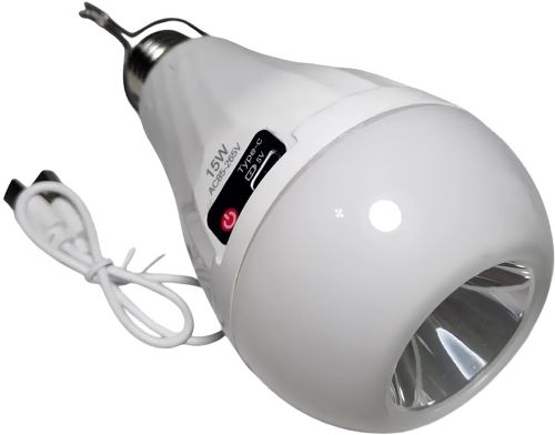 Светодиодная кемпинговая лампочка светильник LED Emergency Lamp Z-725 15W аварийный светильник в патрон E27 с аккумулятором 18650 и крючком CK8039