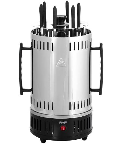 Вертикальная электрошашлычница RAF R.8612 1000W на 6 шампуров, электрическая настольная шашлычница со съемным поддоном и защитным кожухом для дома