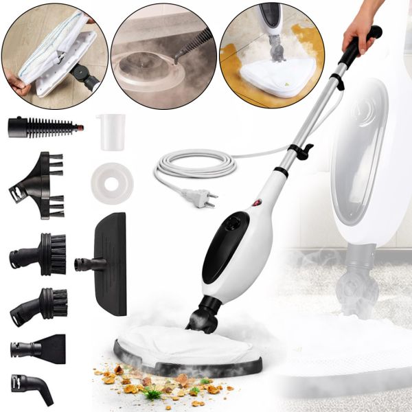Ручна парова швабра Steam Mop PR-355 12-в-1, 300 мл — пароочищувач високого тиску з баком для води та насадками для прибирання та миття підлоги, що працює від мережі