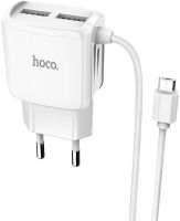 Мережевий зарядний пристрій Hoco C59A 2USB адаптер USB з цільним кабелем MicroUSB блок живлення на 2 порти для зарядки телефонів 15w 220v 2.4 A Білий