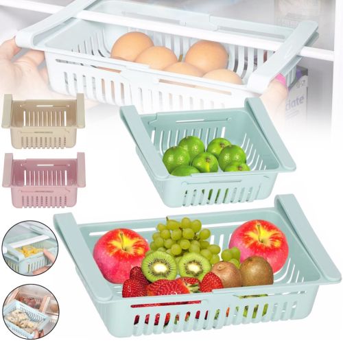 Раздвижной органайзер в холодильник Stretchable Hanging Storage Rack TM18013 подвесной контейнер, выдвижная полка, корзинка для хранения продуктов