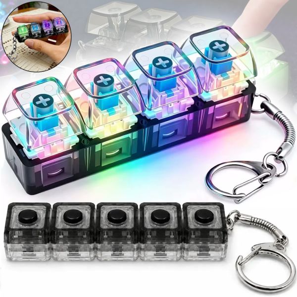 Брелок-антистрес у формі кейкап Switch Keychain SK-04 — іграшка-клікер із 4 механічними клавішами, карабіном для ключів та RGB-підсвічуванням, чорний, Jedel