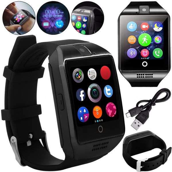 Розумний наручний смарт-годинник Smart Watch Q18 c камерою, диктофоном і фітнес трекером, акумуляторний Bluetooth годинник з пульсоміром Smartix Чорні