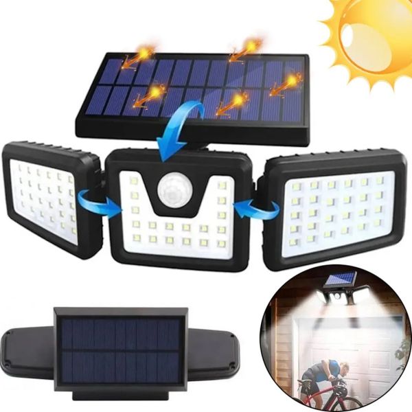 Вуличний потрійний ліхтар Split Solar Wall Lamp FL - 1725B на сонячній батареї з датчиком руху, Настінний акумуляторний вологозахищений світильник