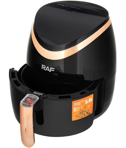 Безмасляная аэрогриль RAF Air Fryer R.5234B на 5.8 л электрическая воздушная аэрофритюрница для приготовления еды без масла 7 программ 1500W Черная