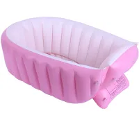 Надувна дитяча ванна для купання Intime Baby Bath Tub JS033 — протиковзка ванночка з подушкою, зливом і насосом для малюків, рожева YT-226A
