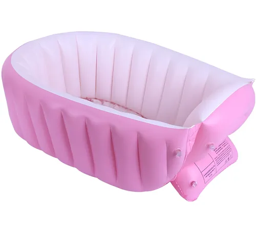 Надувна дитяча ванна для купання Intime Baby Bath Tub JS033 — протиковзка ванночка з подушкою, зливом і насосом для малюків, рожева YT-226A