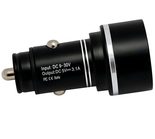 Автомобільний зарядний пристрій з вольтметром Car Charger HZ HC7 3.1 A, Адаптер для зарядки 2xUSB в прикурювач, Автозарядка з екраном Чорний