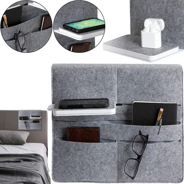 Фетровий органайзер для зберігання дрібниць Wireless Charge Bed Caddy підвісний тканинний чохол, приліжкова сумка з кишенями для пульта і дрібниць