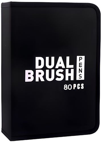 Набір акварельних маркерів-лінерів для малювання Dual Brush 80 шт комплект двосторонніх скетч маркерів кистей на водній основі в пеналі 80 кольорів