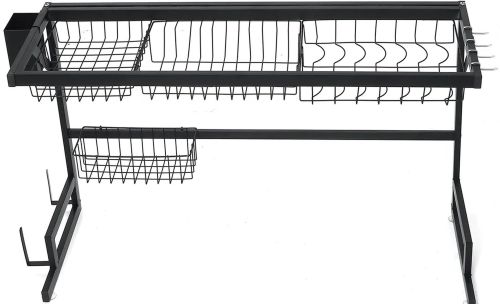 Сушарка для зберігання посуду над раковиною Storage Shelf Sink Rack XL - 738 двоярусна полиця для сушіння, настільний органайзер на мийку XY-6203 Чорний