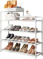 Обувниця з полицею для аксесуарів Araqel Shoe Rack стелаж органайзер для зберігання взуття 60х21х78 см металева стійка на 5 полиць в передпокій Біла