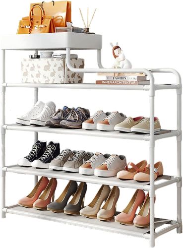 Обувниця з полицею для аксесуарів Araqel Shoe Rack стелаж органайзер для зберігання взуття 60х21х78 см металева стійка на 5 полиць в передпокій Біла