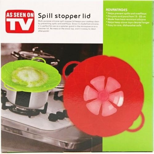 Силіконова кришка невикіпайка Spill Stopper Lid 28 см багаторазовий кухонний прилад на каструлю і сковорідку з захистом від википання води червоний