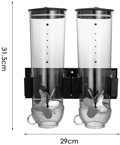 Настенный двойной диспенсер для хранения круп Double Dispenser 2 дозирующих цилиндра, емкость для сыпучих продуктов с дозатором и порционной чашей 
